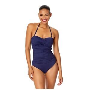 Tommy Bahama Deep Navy Halter Ruched One-Piece Swimsuit